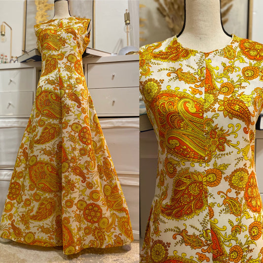 60's Gold Psychedelic Paisley Wide Leg Jumpsuit (M-L)
