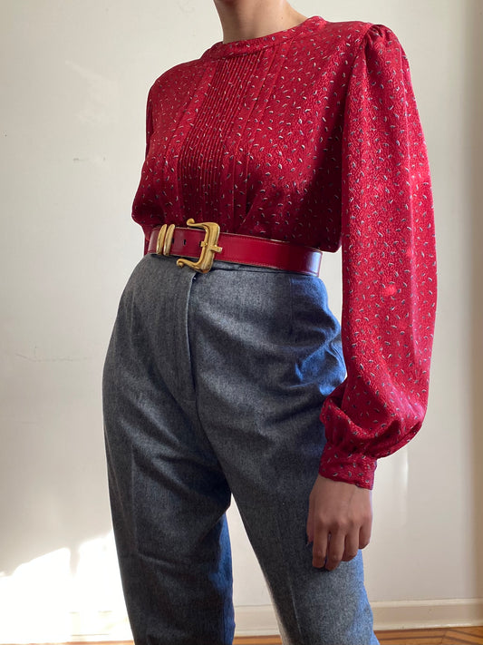 80's Round Neck Abstract Long Sleeve Blouse (12)