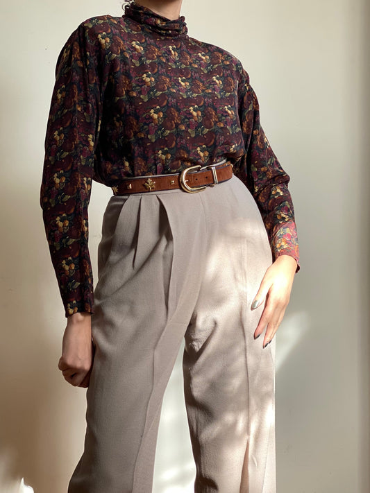 90s Fruit Print Mock Neck Long Sleeve Blouse (S)