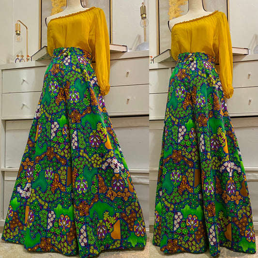 70's High Rise Wide Leg Palazzo Pants Psychedelic Neon Floral (S-M)
