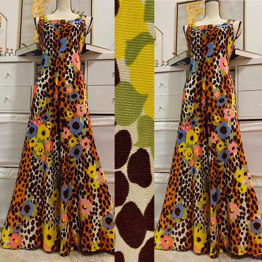 60's Leopard & Floral Print Wide Leg Jumpsuit (S-M)