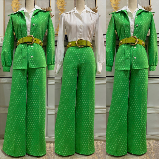70’s Micro-Squares 2pc Pantsuit. (S-M)
