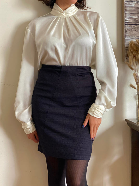 70's High Mock Neck Cream Blouse (10)