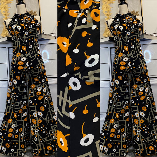 70’s Abstract Poppies Sleeveless Bell Bottom Jumpsuit