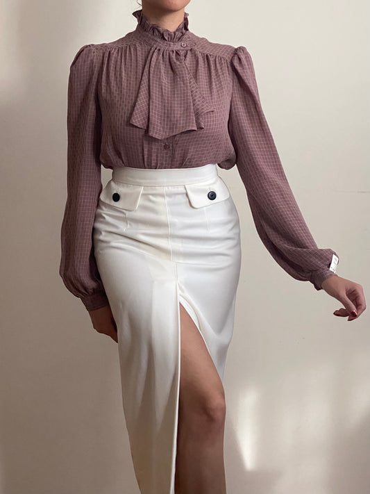80's NWT Ascot/Jabot Bow Long Sleeve Blouse (L)