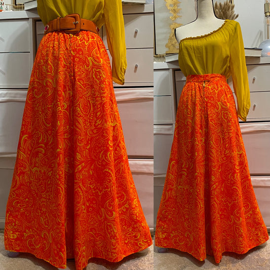 60's-70's High Rise Abstract Palazzo Pants (XS, 25"W)