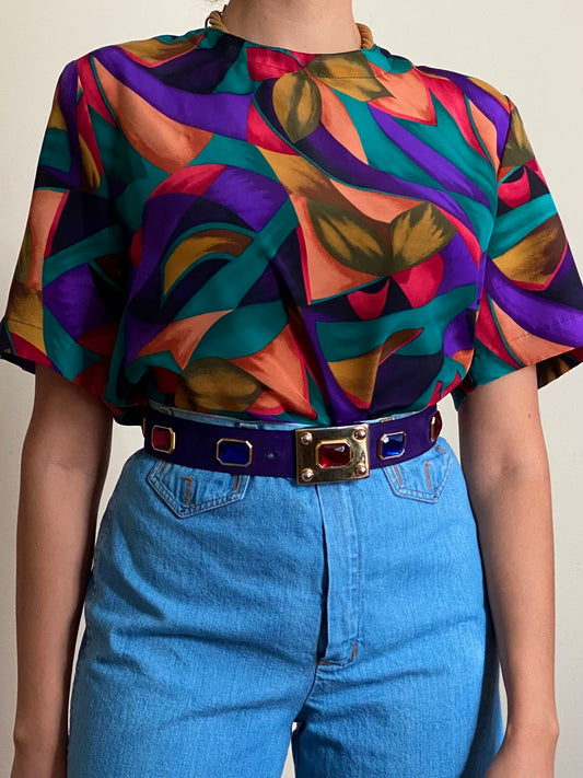 90's Colorful Abstract Short Sleeve Top (S)