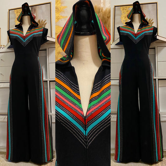 70’s Hooded Rainbow Wide Leg Jumpsuit (S-M)