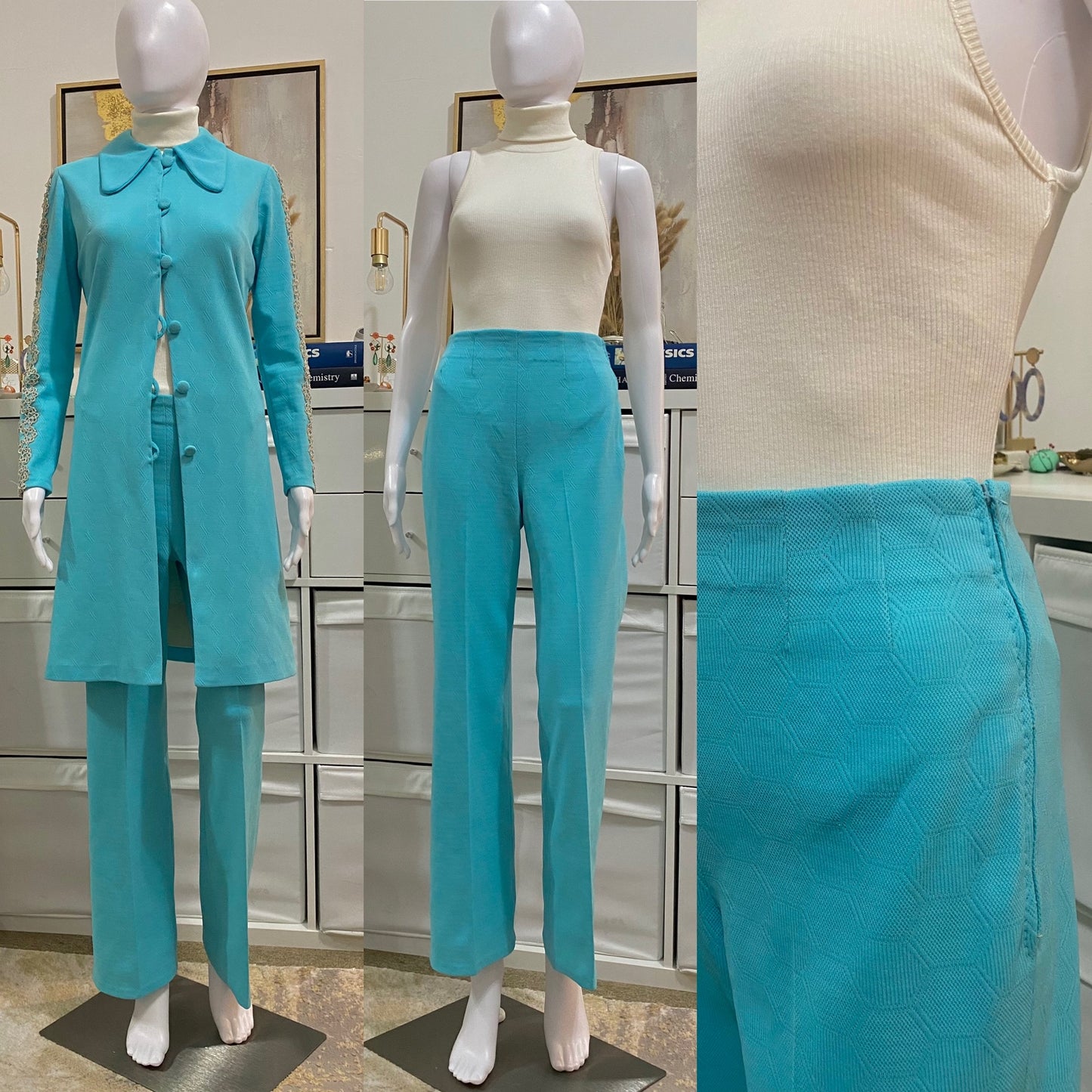 70's 2-Piece Set - Beagle Collar Jacket Coat & High Rise Mini Flare Bottoms (S)