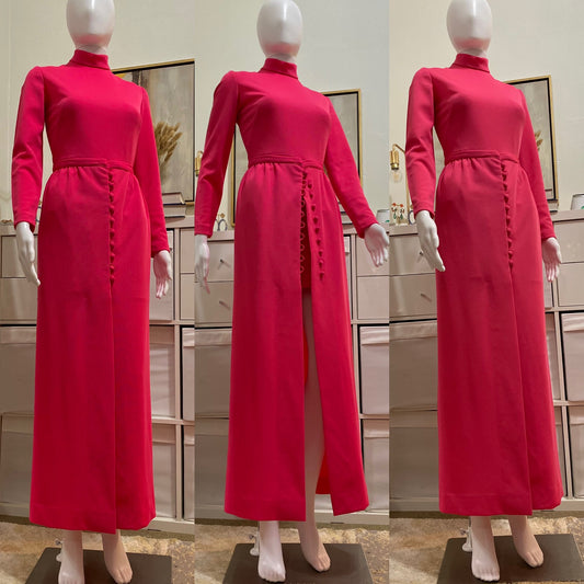70's Fuchsia Pink 2-Piece Set Romper Jumpsuit w/ Maxi Skirt (S)