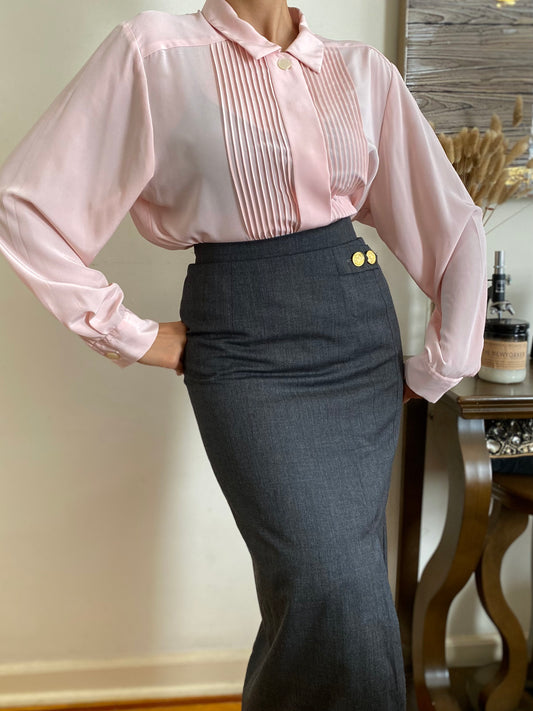Pleated Front Long Sleeve Blouse  (12)