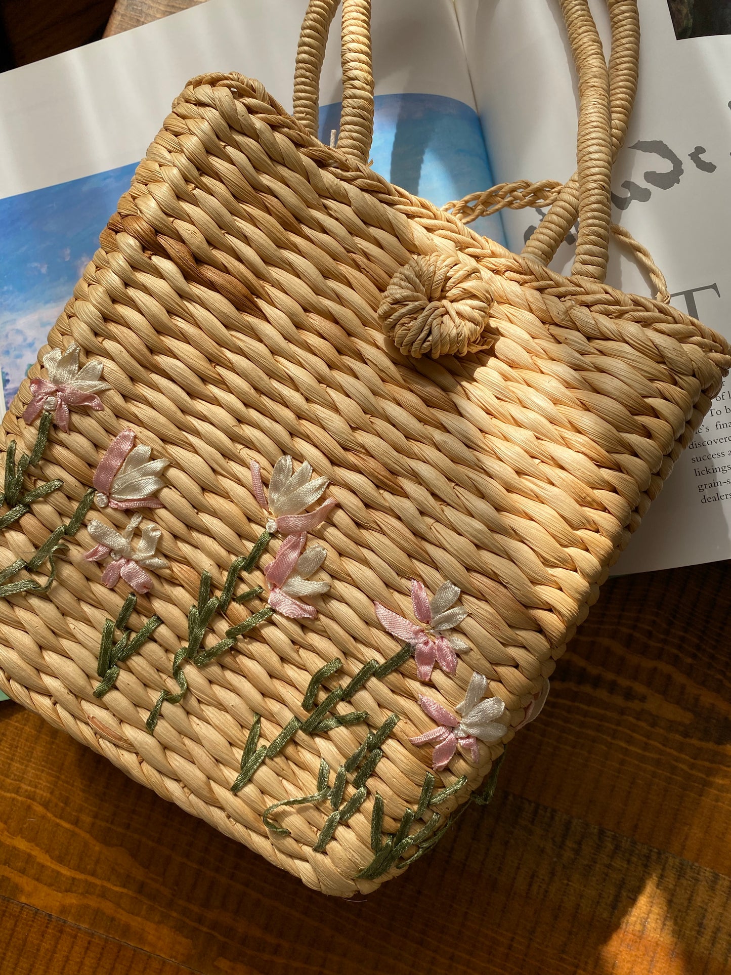 Flower Woven Straw Small Basket Bag