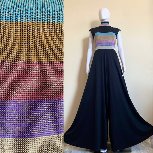 70's Sparkly Rainbow Turtleneck Palazzo Jumpsuit (M-L)