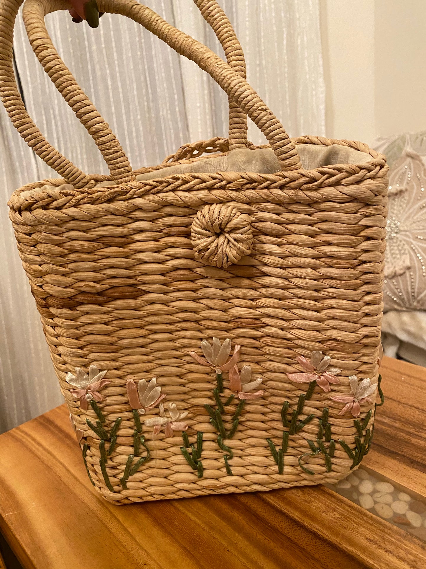 Flower Woven Straw Small Basket Bag