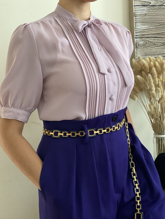 Pleated Short Bubble Sleeve Blouse