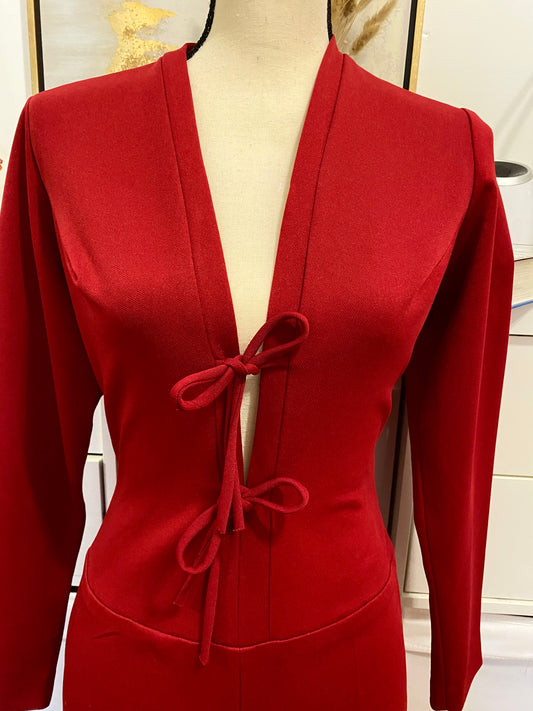 Vintage 70's Plunge Bell Bottom Jumpsuit (M)
