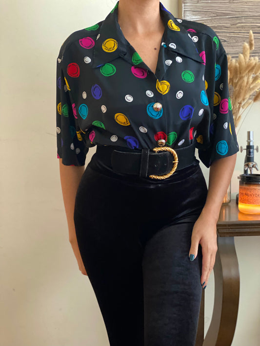 Circle Pattern Short Sleeve Blouse
