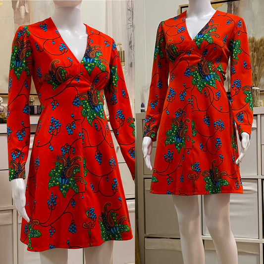 70s abstract psychedelic mini dress (S-M)