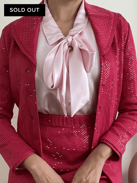 Pastel pink pussy -bow neck, long sleeve blouse